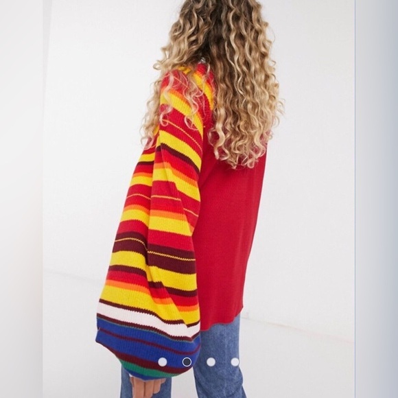 We The Free People ❤️ Rainbow Dreams Striped Sleeve Sweater Thermal Red XS - Picture 4 of 10